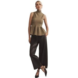 Anthropologie olive green sleeveless mock neck turtleneck peplum sweater XS NWOT